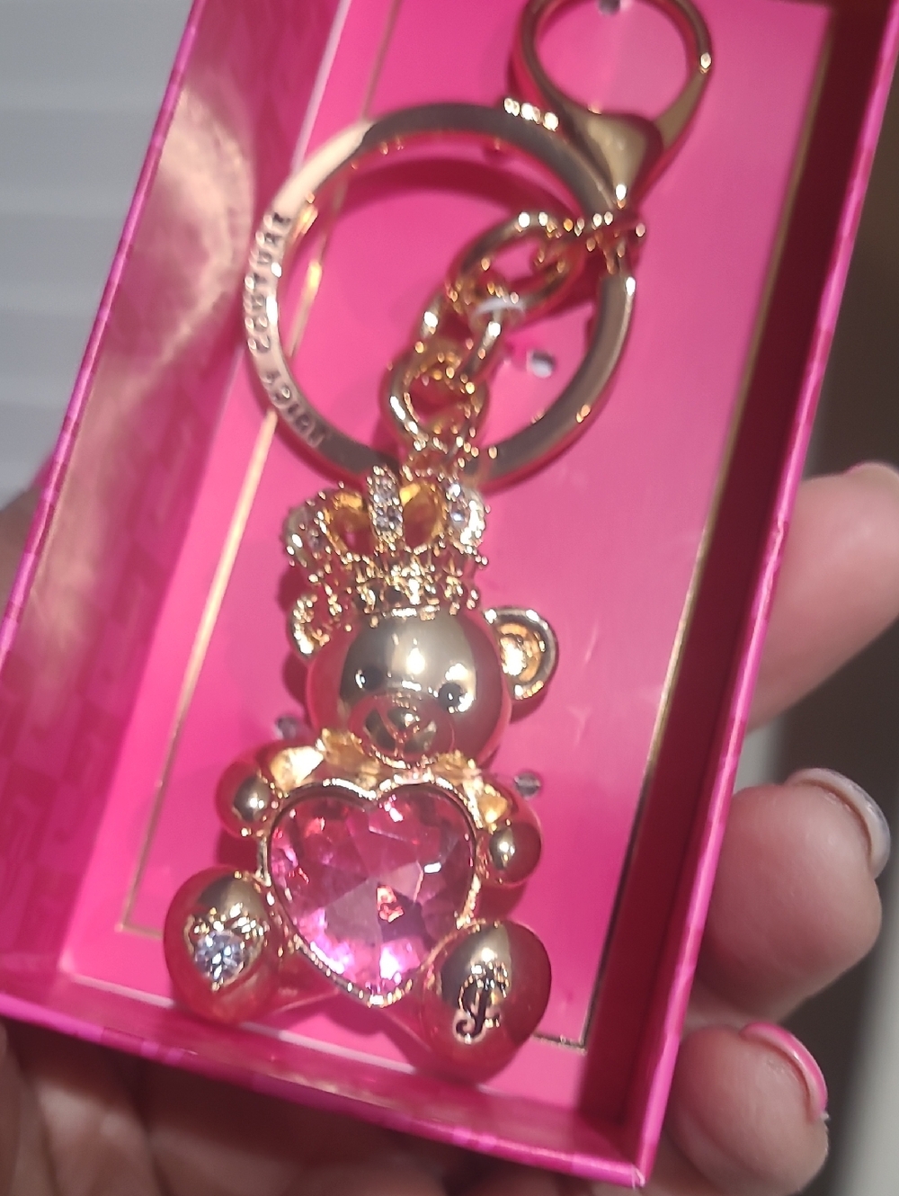 Juicy Couture Gold-Tone Teddy Bear Keychain with Pink Gem - Picture 3 of 6